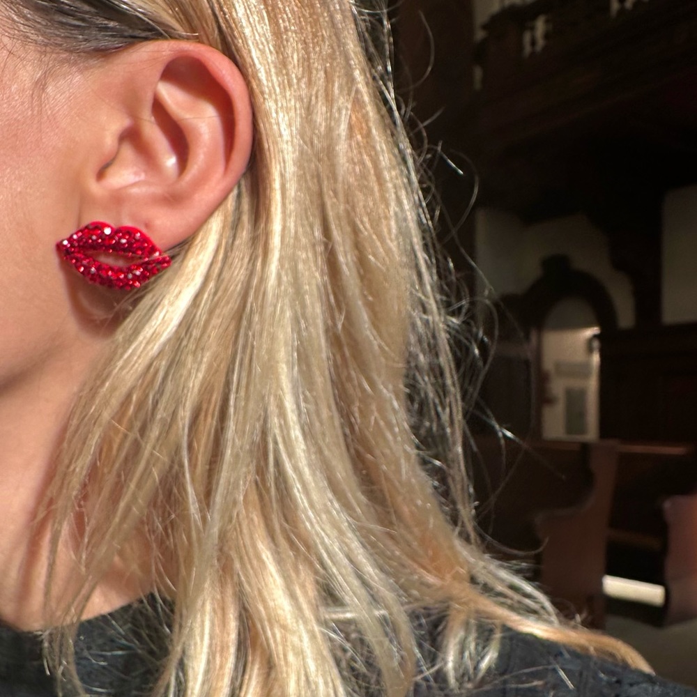 Fancy Red Lips Stud Earrings